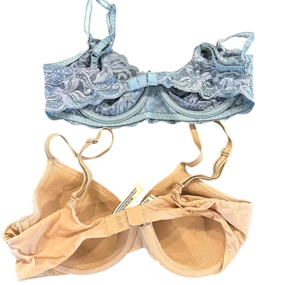 Victoria’s Secret Vintage Blue Lace \ Nude Lightly Padded 2Pc Bra Lot  34C - Picture 2 of 2